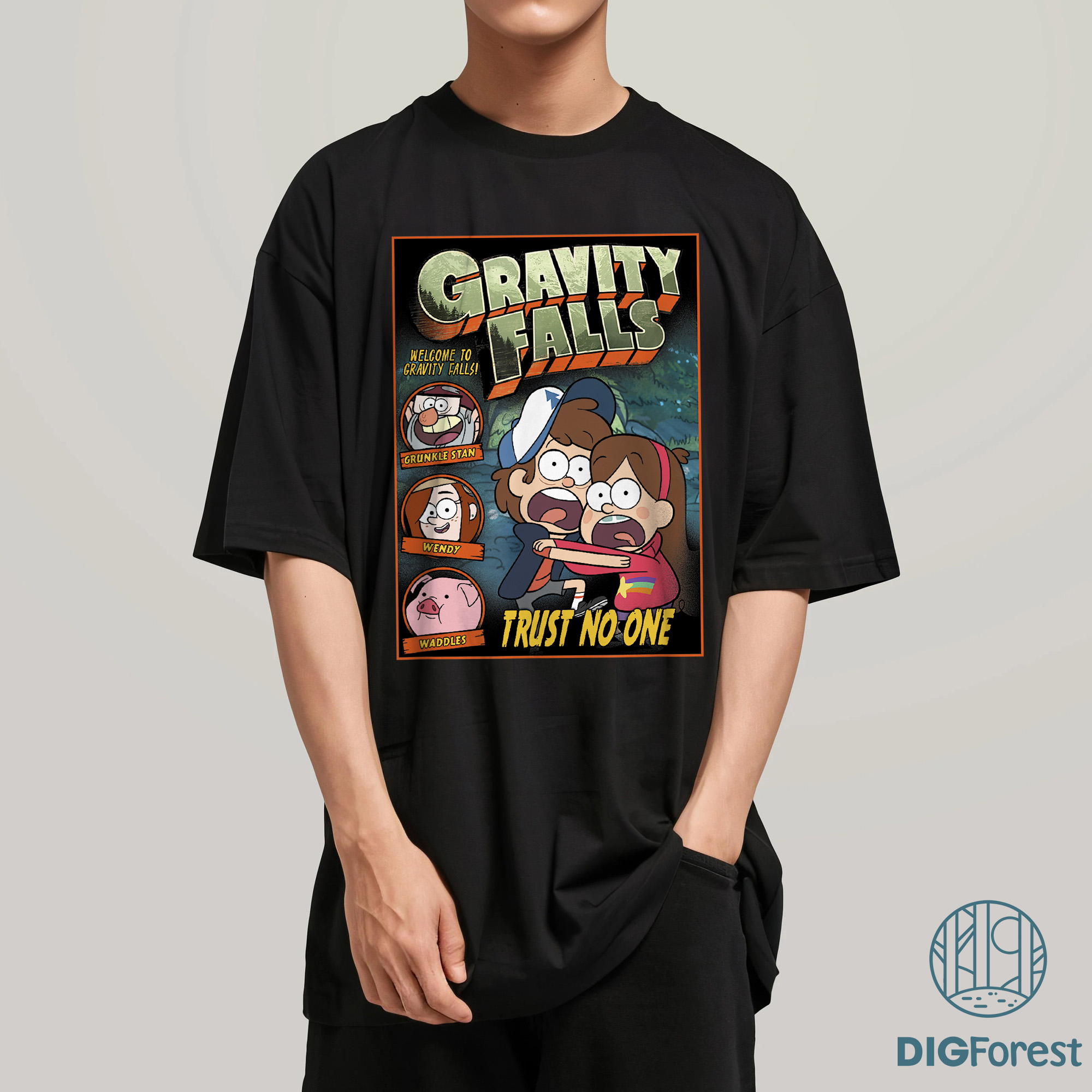 Disney Gravity Falls Trust No One Shirt - Dipper & Mabel Pines Tee, Dipper Pines Costume Outfit, Funny Spooky Apparel