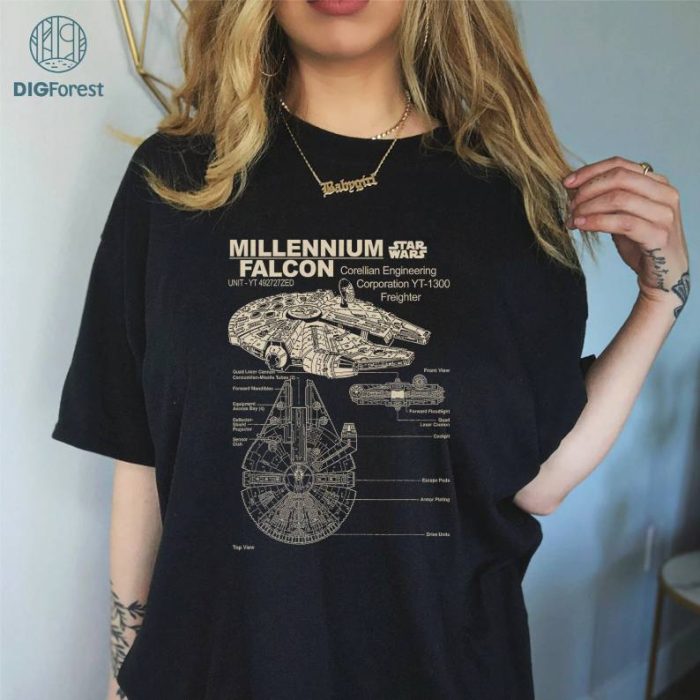 StarWars Millennium Falcon Freighter Schematic Png, Retro StarWars Millennium Sublimation Png, Disneyland Galaxy'S Edge Shirt, Instant Download