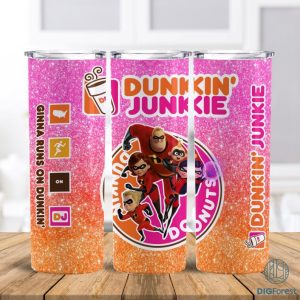 The Incredibles Dunkin Junkie Png Skinny Tumbler Wrap | The Incredibles Family Png | Dunkin Junkie 20Oz Straight & Tapered Tumbler Design