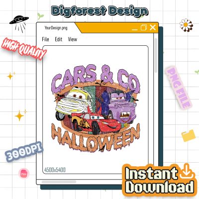 Disney Cars Halloween PNG – Retro Cars Land PNG, Lightning McQueen PNG, Trick or Treat PNG
