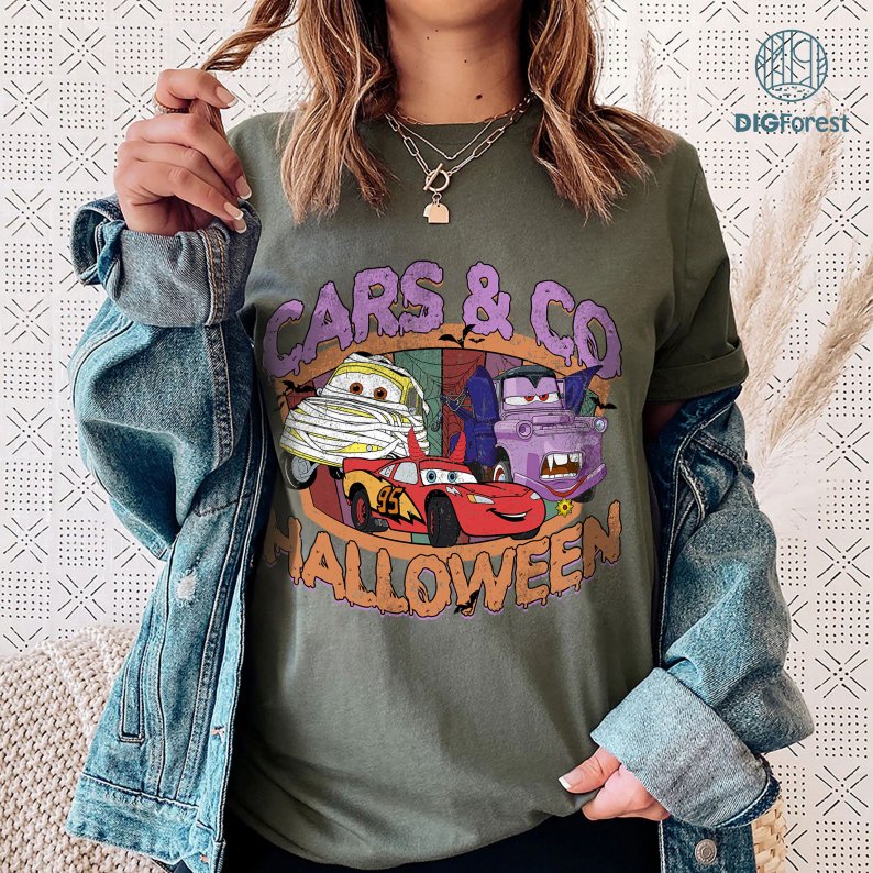 Disney Cars Halloween Shirt | Retro Cars Land Spooky Season Halloween Png | Lightning McQueen Halloween Trick Or Treat Shirt |