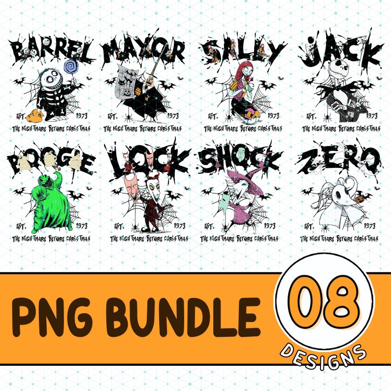 Disney The Nightmare Before Christmas PNG, Jack Skellington and Sally Shirt, Lock Shock and Barrel Boogie's Shirt, Sublimation Designs