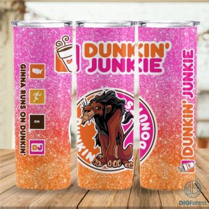 Disney Scar Villains Dunkin Junkie Png Tumbler Wrap | Villains 20Oz Skinny Tumbler Png File | 20 Oz Straight & Tapered Tumbler Sublimation Design