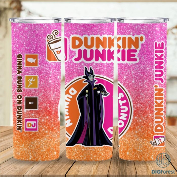 Disney Malecifent Dunkin Junkie Png Tumbler Wrap | Villains 20Oz Skinny Tumbler Png | Malecifent Straight & Tapered Tumbler Digital Download