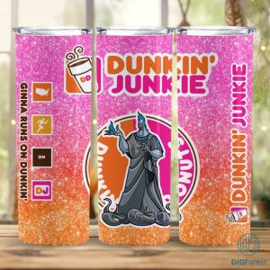 Disney Hades Dunkin Junkie Png Tumbler Wrap | Villains Dunkin Junkie 20Oz Skinny Tumbler Design | Straight & Tapered Tumbler Sublimation Designs