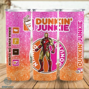 Iron Man‎ Dunkin Junkie Png Tumbler Wrap | Avengers Dunkin Junkie 20Oz Skinny Tumbler Design | Dunkie Junkie Tumbler Png Instant Download