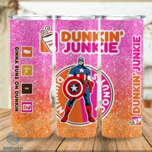 Captain America‎ Dunkin Junkie Png Tumbler Wrap | Avengers Dunkin Junkie 20Oz Skinny Tumbler Design | Dunkie Junkie Tumbler Digital Download