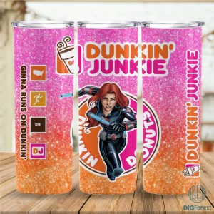 Black Widow Dunkin Junkie Png Tumbler Wrap | Avengers Dunkin Junkie 20Oz Skinny Tumbler Png | Dunkie Junkie Png Tumbler Sublimation Design