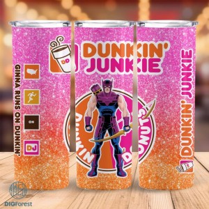 Hawkeye‎ Dunkin Junkie Png Tumbler Wrap | Avengers Dunkin Junkie 20Oz Skinny Tumbler Design | Dunkie Junkie Tumbler Png Digital Download
