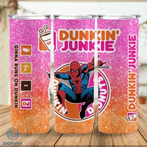 SpiderMan‎ Dunkin Junkie Png Tumbler Wrap | Avengers Dunkin Junkie 20Oz Skinny Tumbler Design | Spider-Man Dunkie Junkie Png Tumbler Image