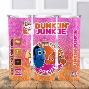 ‎Disney Finding Nemo Dunkin Junkie Png Tumbler Wrap | Dunkin Junkie 20Oz Skinny Tumbler Design | Finding Dory Dunkie Junkie Tumbler Sublimation Png