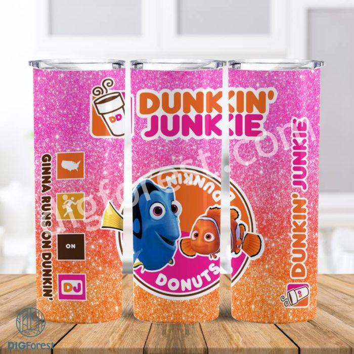 ‎Disney Finding Nemo Dunkin Junkie Png Tumbler Wrap | Dunkin Junkie 20Oz Skinny Tumbler Design | Finding Dory Dunkie Junkie Tumbler Sublimation Png