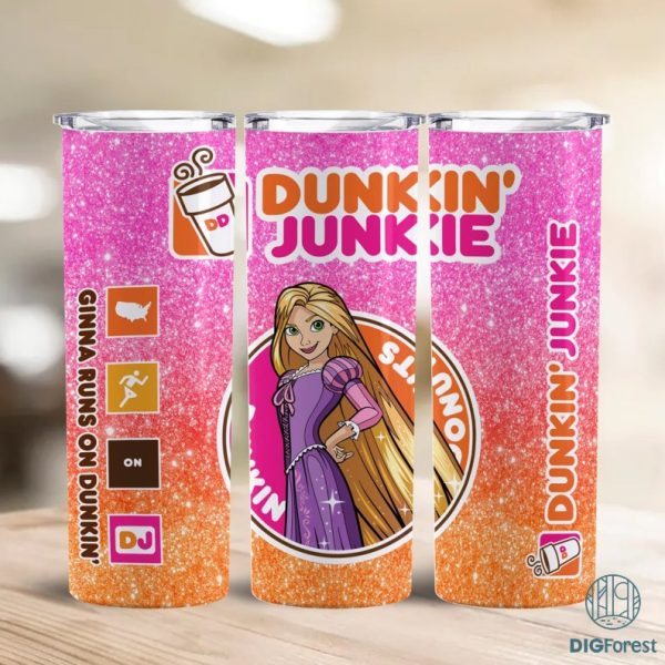 Disney Rapunzel Princess Dunkin Junkie Png Tumbler Wrap | Princess Dunkin Junkie 20Oz Skinny Tumbler Design | Straight & Tapered Tumbler Wrap Png