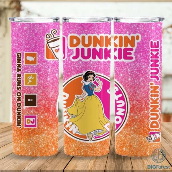 Disney Snow White Princess Dunkin Junkie Png Tumbler Wrap | Dunkin Junkie 20Oz Skinny Tumbler Design | Snow White and Seven Dwarfs Sublimation Png