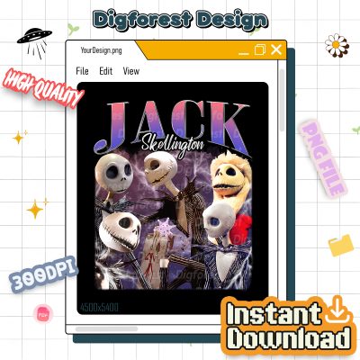 Jack Skellington Vintage PNG – Nightmare Before Christmas PNG, Halloween Bootleg PNG, Rap Style PNG