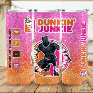 Black Panther Dunkin Junkie Png Tumbler Wrap | Avengers Dunkin Junkie 20Oz Skinny Tumbler Design | Dunkie Junkie Tumbler Sublimation Design