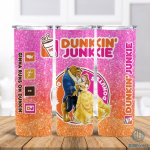 Disney Dunkin Junkie ‎Beauty and the Beast Tumbler Wrap Png | Dunkin Junkie 20Oz Skinny Tumbler Design | ‎Belle Princess Tumbler | Instant Download