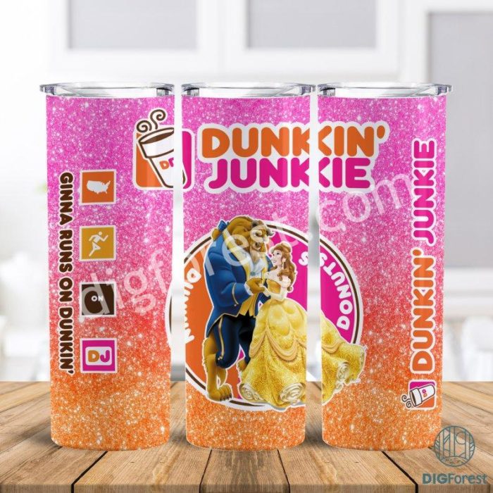 Disney Dunkin Junkie ‎Beauty and the Beast Tumbler Wrap Png | Dunkin Junkie 20Oz Skinny Tumbler Design | ‎Belle Princess Tumbler | Instant Download