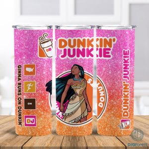Disney Pocahontas Dunkin Junkie Png Tumbler Wrap | Dunkin Junkie 20Oz Skinny Tumbler Design | Pocahontas Princess Png | Dunkie Junkie Tumbler Png
