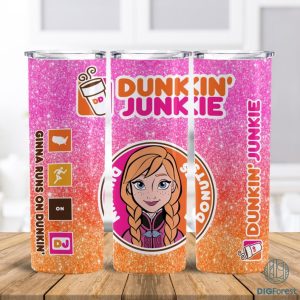 Disney Frozen Anna Dunkin Junkie Png Tumbler Wrap | Dunkin Junkie 20Oz Skinny Tumbler Design | Princess Dunkie Junkie Tumbler Digital Download