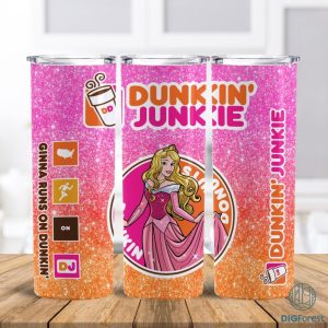 Disney Sleeping Beauty Aurora Dunkin Junkie Png Tumbler Wrap | Dunkin Junkie Princess‎ 20Oz Skinny Tumbler Design | Dunkin Junkie Tumbler Design
