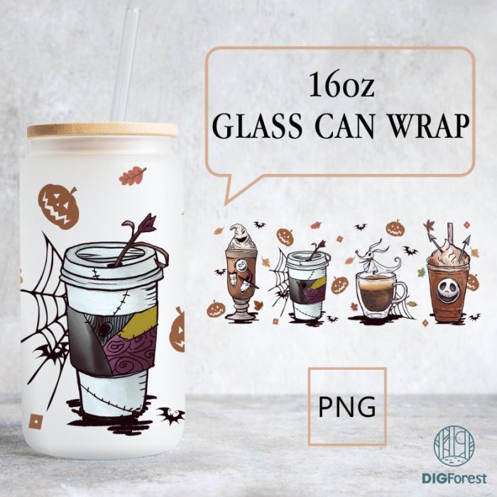Nightmare Coffee 16oz Can Glass | Nightmare Before Christmas Coffee PNG | Scary Movie Autumn Cozy Libbey Beer Glass Can PNG Instant Download