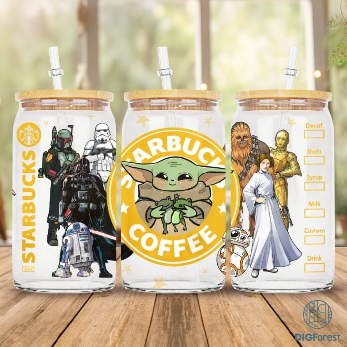 Baby Yoda Starwars 16Oz Libbey Glass Can Wrap Png | Baby Yoda Darth Vader Full Glass Can Wrap Png | Starwars Galaxy Tumbler Wrap Png