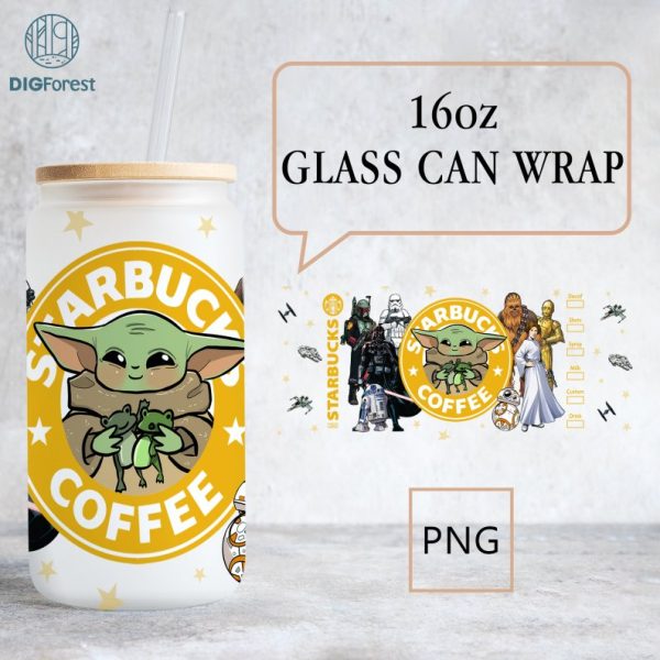 Baby Yoda Starwars 16Oz Libbey Glass Can Wrap Png | Baby Yoda Darth Vader Full Glass Can Wrap Png | Starwars Galaxy Tumbler Wrap Png