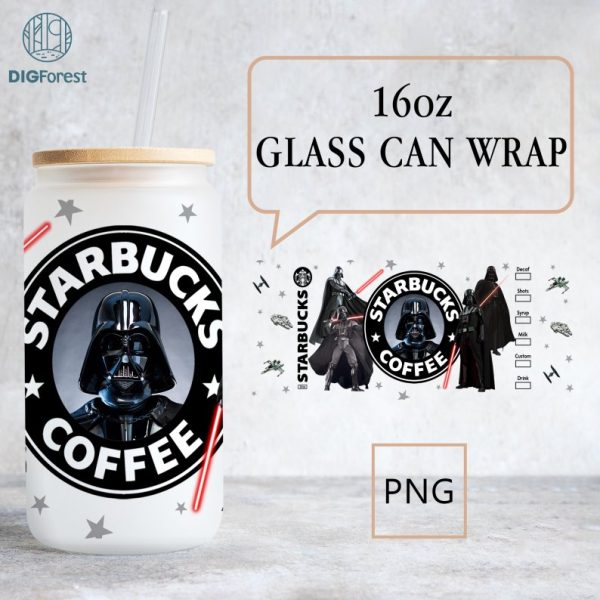 Darth Vader Starwars 16Oz Libbey Glass Can Wrap Png | Villain Tumbler | 16oz Glass Can Wrap | 16oz Libbey Can Glass | Full Glass Can Wrap