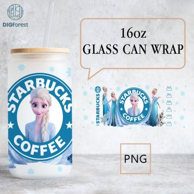 Disney Elsa Princess Coffee Cup 16 Oz Libbey Glass Can Wrap Png | Sublimation Digital Elsa Png | Frozen Libbey Png | Glass Cup | Coffee Cup