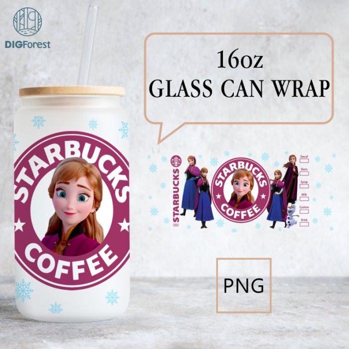 Disney Anna Princess Coffee Cup 16 Oz Libbey Glass Can Wrap Png | Sublimation Digital Elsa Png | Frozen Libbey Png | Glass Cup | Coffee Cup