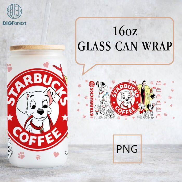 Disney 101 Dogs Libbey 16oz Libbey Glass Can Wrap Png | Dalmatian Glass Can Png | Dalmatian Glass Can 16oz | Dog PNG | Flower 16oz Tumbler