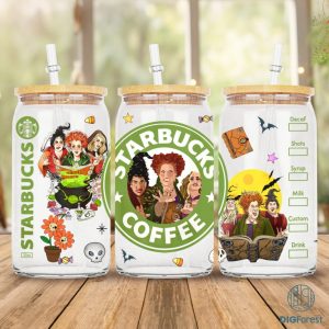 Hocus Pocus Coffee Glass Wrap Png | 16Oz Libbey Glass Can Wrap | Trick Or Treat | Spooky Vibes Sanderson Sisters Halloween Fall Coffee Wrap