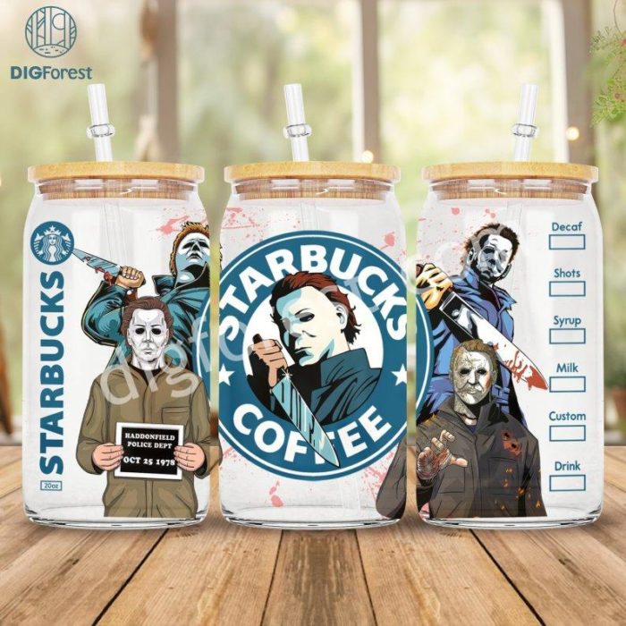 16oz Michael Myers Halloween Glass Can Png | Michael Myers Libby Glass Png | Horror Decor | Halloween Glass | Michael Myers Drinkware Png