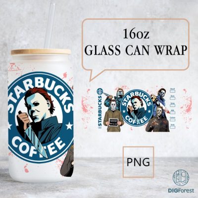 16oz Michael Myers Halloween Glass Can Png | Michael Myers Libby Glass Png | Horror Decor | Halloween Glass | Michael Myers Drinkware Png