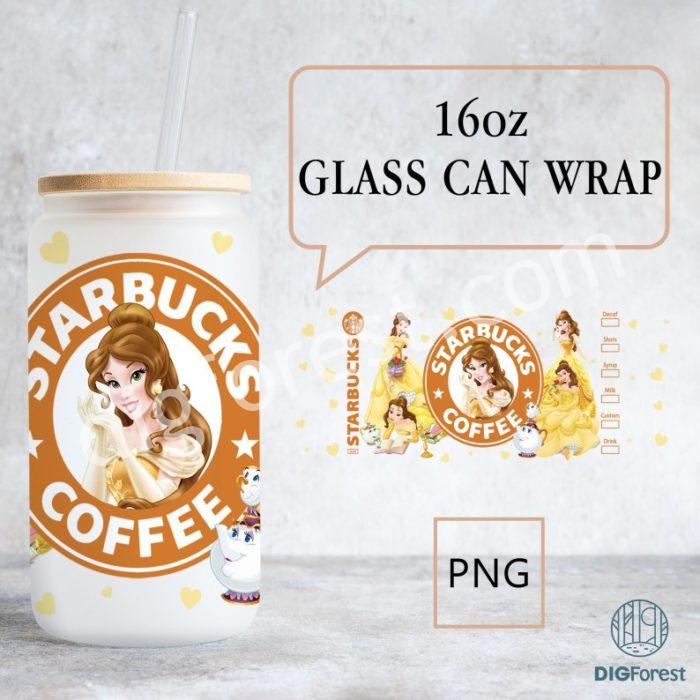 Disney Belle Princess 16oz Glass Can Wrap Design | Beauty and the Beast Glass Can Wrap | Disneyland Can Glass | Libbey Can Glass | Trick or Treat