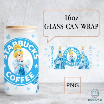 Disney Cinderella Princess 16oz Glass Can Wrap Design | Disneyland Cinderellä Glass Can Wrap | Disneyland Can Glass | Libbey Can Glass Trick or Treat