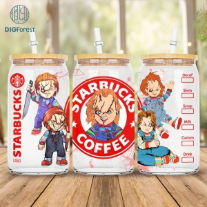 Chucky Halloween 16oz Libbey Glass Can Wrap | Halloween Trick or Treat Chucky | Spooky Vibes | Horror Friends Coffee Tumbler Wrap PNG