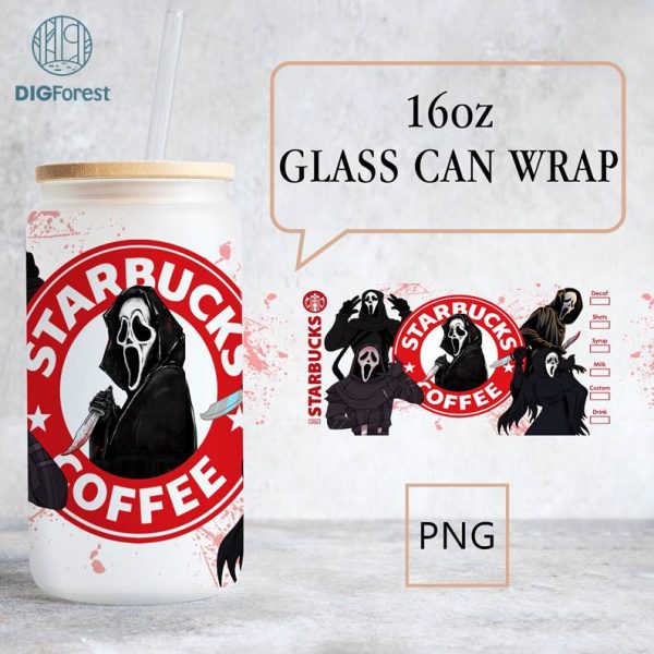 Horror Characters Glass Can Wrap Png | 16oz Libbey Glass Can Wrap | Horror Character 16 Oz Libbey Glass Can PNG, Halloween 16 Oz Glass Cup