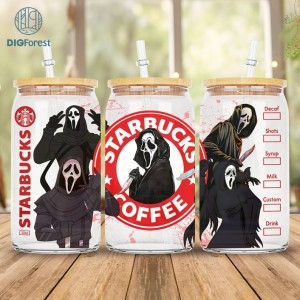 Horror Characters Glass Can Wrap Png | 16oz Libbey Glass Can Wrap | Horror Character 16 Oz Libbey Glass Can PNG, Halloween 16 Oz Glass Cup