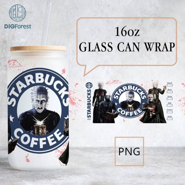 Pinhead Glass Wrap 16oz Png | Horror Movie 16oz Libbey Glass Can Wrap Png | Halloween Tumbler Glass Can Png Wrap | Digital Download