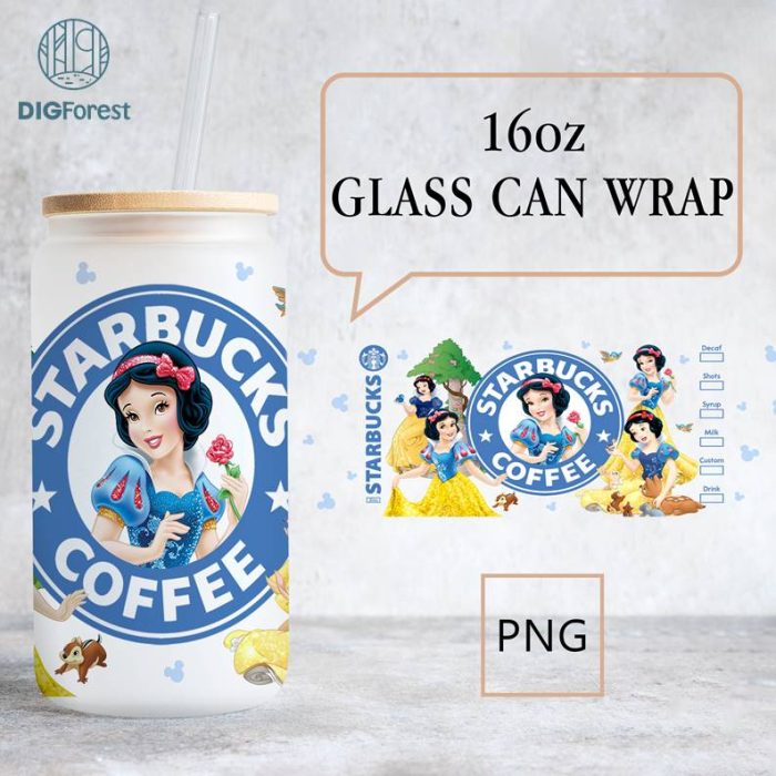 Disney Snow White Princess 16Oz Glass Can Wrap Png | The Seven Dwarfs Glass Can Wrap | Disneyland Can Glass | Libbey Can Glass | Trick or Treat