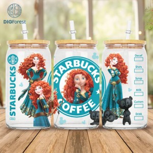 Disney 16oz Brave Glass Can, Merida Glass Can | Merida Tumbler | Princess Warrior Glass Can Full Wrap | Glass Can Wrap Png | Sublimation File Png