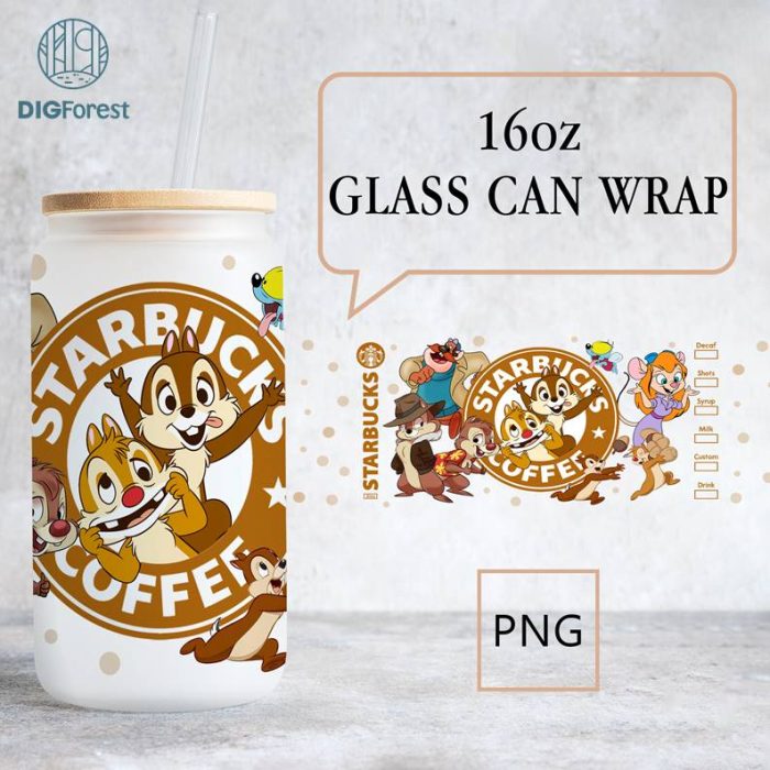 Disney Chip and Dale 16Oz Glass Can Wrap Png | 16oz Glass Can Wrap | 16oz Libbey Can Glass | Full Glass Can Wrap | Chipmonks Glass Can Wrap