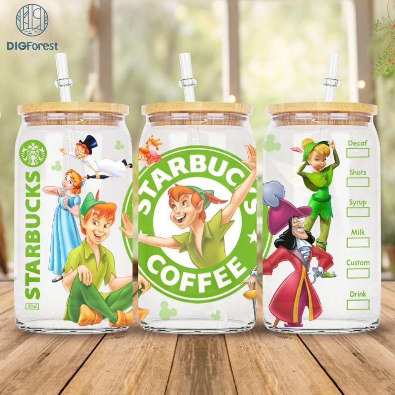Disney Peter Pan Coffee 16Oz Glass Can Wrap Png | Sublimation Design | Peter Pan Wendy Glass Can Wrap | Instant Digital Download
