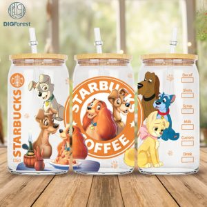 Disney Lady and the Tramp 16Oz Glass Can Wrap Png | 16oz Glass Can Png | 16oz Libbey Can Glass | Full Glass Can Wrap | Disneyland Love Dogs
