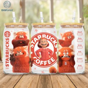 Disney Turning Red Ver2 16Oz Glass Can Png, Turning Red 16Oz Libbey Glass Can Wrap, Red Panda Png, Png Files For Sublimation, 4 Town Png Sublimation