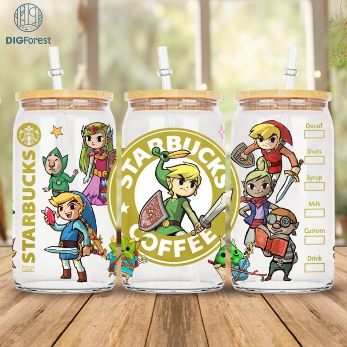 Legend Zelda 16Oz Glass Can Png | Hyrule Kingdom 16Oz Libbey Glass Can Wrap | Zelda Korok Png | Tears of the Kingdom Png | Hyrule Botanica