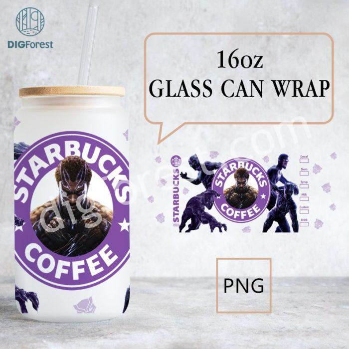 Black Panther 16oz Libbey Glass Can | Libbey Can Glass Png | Superhero Halloween Png | Superhero Wrap | Black Panther Png | Coffee Cup