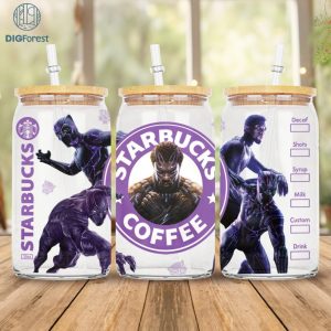 Black Panther 16oz Libbey Glass Can | Libbey Can Glass Png | Superhero Halloween Png | Superhero Wrap | Black Panther Png | Coffee Cup